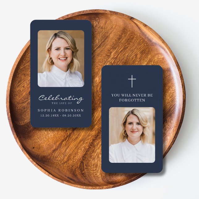 2 Photo Simple Modern Funeral Blue Prayer Card (Creator Uploaded)
