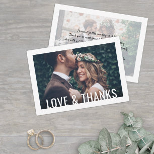 2 Photo Simple Modern Love & Thanks Wedding Thank You Card
