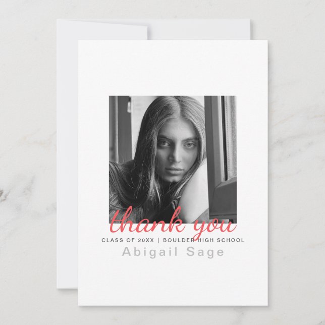 2 Photo Simple Modern Minimalist Graduation Thank You Card (Front)
