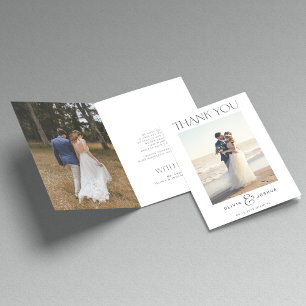 2 photo simple modern typography wedding folded thank you card
