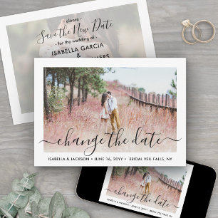 2 Photo Simple Script Wedding Postpone   Change   Save The Date