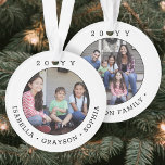 2 Photo Simple Typography Year Black and White Ornament<br><div class="desc">Celebrate the simple joys of the holidays with a stylish custom photo round acrylic Christmas ornament. The pictures and all wording on this template are simple to personalise and can be different or the same on front and back. (IMAGE PLACEMENT TIP: An easy way to position a photo exactly how...</div>