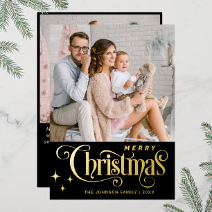 2 PHOTO Sparkle Merry Christmas Greeting Gold