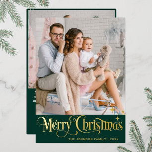 2 PHOTO Sparkle Merry Christmas Greeting Gold