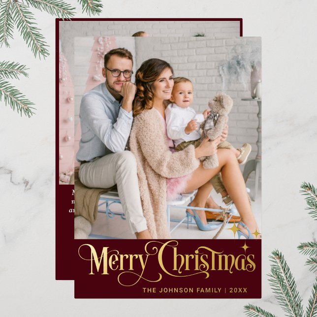 2 PHOTO Sparkle Merry Christmas Greeting Gold (PHOTO Sparkle Merry Christmas Greeting Foil Holiday Card)