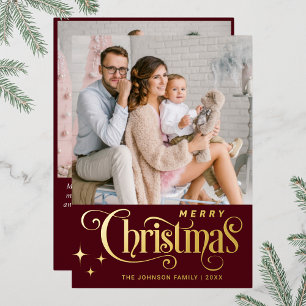 2 PHOTO Sparkle Merry Christmas Greeting Gold