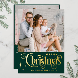 2 PHOTO Sparkle Merry Christmas Greeting Gold