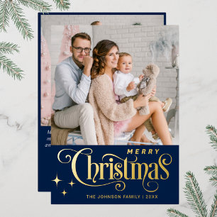 2 PHOTO Sparkle Merry Christmas Greeting Gold
