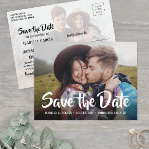 2 Photo Stylish Calligraphy Wedding Save the Date Announcement Postcard
