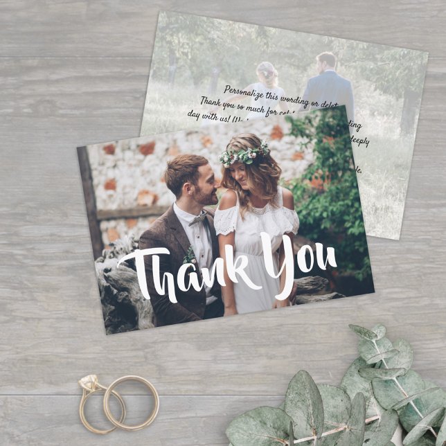 2 Photo Stylish Modern Script Calligraphy Wedding Thank You Card (Creator Uploaded)
