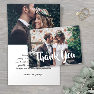 2 Photo Stylish Modern Script Folded Wedding Thank You Card