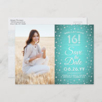 2 Photo Sweet 16 Birthday Save the Date Teal Blue
