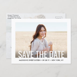 2 Photo Sweet 16th Birthday Modern Save the Date Announcement Postcard