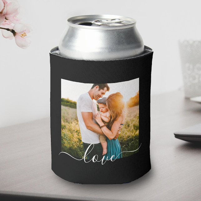 2 Photo Template Love Text Double Sided Black Can Cooler (Creator Uploaded)