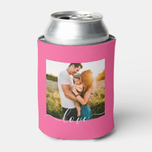 2 Photo Template Love Text Double Sided Pink Can Cooler