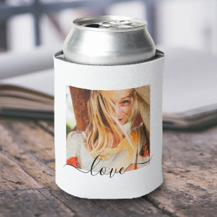 2 Photo Template Love Text Double Sided White Can Cooler