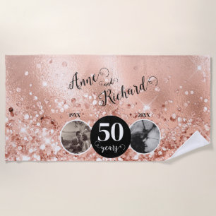 2 Photo Then and Now ANY YEAR Wedding Anniversary Beach Towel
