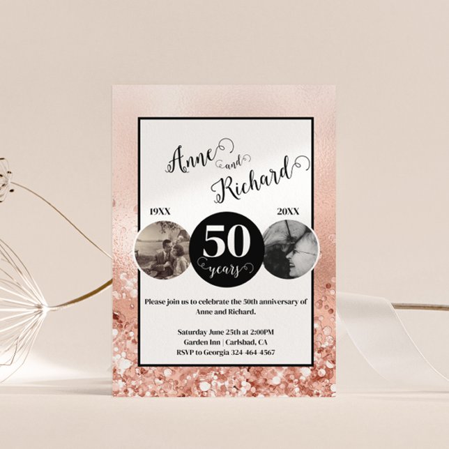 2 Photo Then and Now ANY YEAR Wedding Anniversary Invitation (Creator Uploaded)