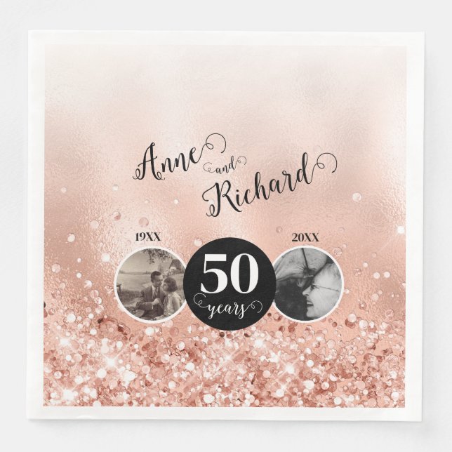 2 Photo Then and Now ANY YEAR Wedding Anniversary Napkin (Front)