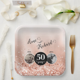 2 Photo Then and Now ANY YEAR Wedding Anniversary Paper Plate