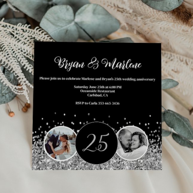 2 Photo Then and Now Silver Wedding Anniversary Invitation (Creator Uploaded)