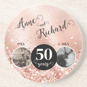 2 Photo "Then and Now" Wedding Anniversary Coaster