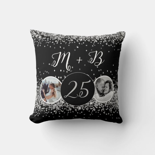 2 Photo Then and Now Wedding Anniversary Cushion (Front)