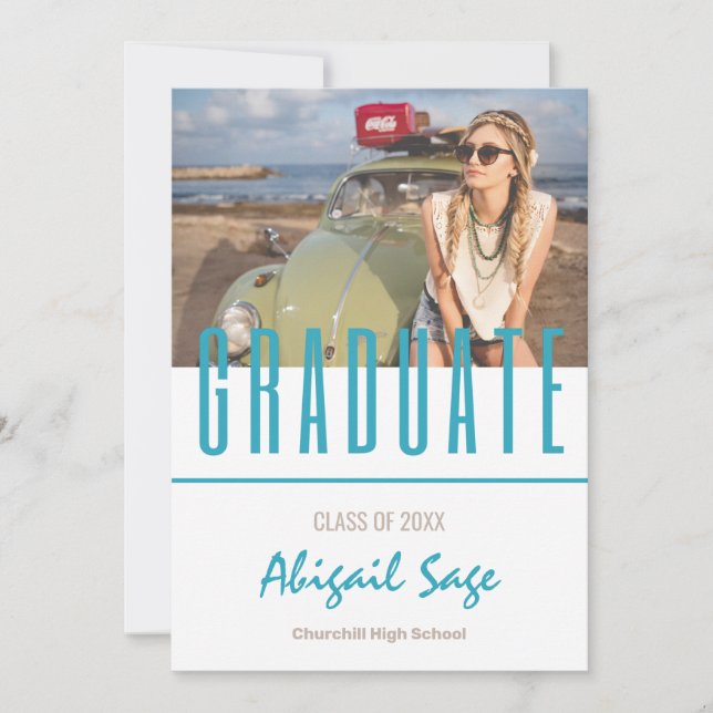 2 Photo Trendy Modern Beach Graduation Invitation (Front)