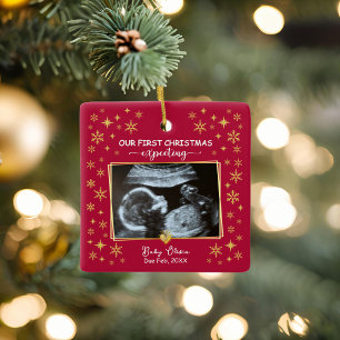 2-photo Ultrasound 1st Xmas Expecting Keepsake Ceramic Ornament