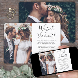 2 Photo We Tied the Knot Simple Wedding Reception  Invitation
