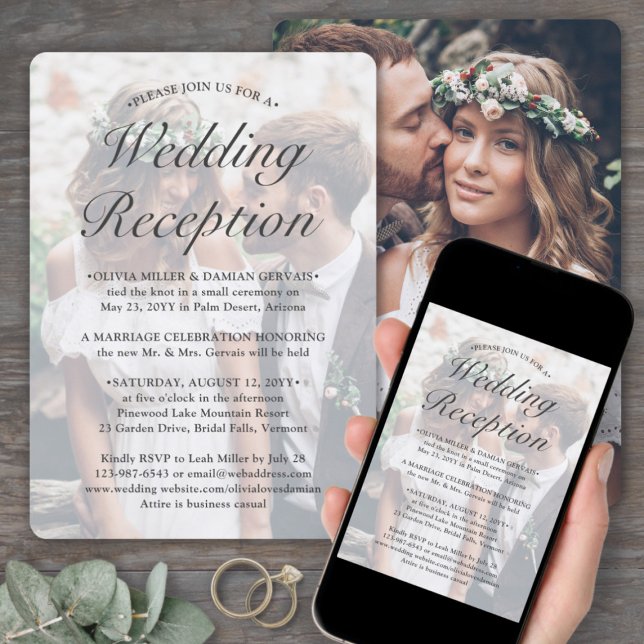 2 Photo Wedding Reception Only Elegant Elopement Invitation (Creator Uploaded)