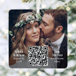 2 Photo Wedding Song ∙ Newlyweds Playlist QR Code Metal Tree Decoration<br><div class="desc">Celebrate a joyful 1st holiday as newlyweds with an elegant interactive QR code square metal Christmas ornament. Images and all wording on this template are simple to personalize, and can be different or the same on front and back. (IMAGE PLACEMENT TIP: An easy way to center a photo exactly how...</div>