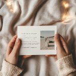 2 photo wedding thank you card<br><div class="desc">A beautifully modern thank you card for weddings, featuring a serene beach photo layout. The front displays your favourite wedding portrait with soft, natural light and sandy tones, creating a romantic and timeless look. Inside or on the reverse, a minimalist design pairs your custom thank you message with an additional...</div>