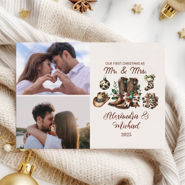 2 Photo Western First Christmas As Mrs and Mr Holiday Card (Creator Uploaded)