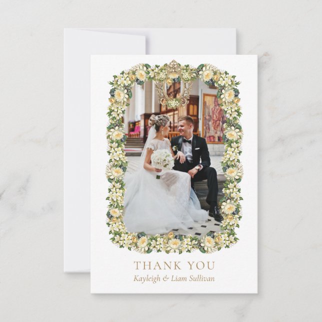 2-photo White Floral Catholic Wedding Thank You Card (Front)