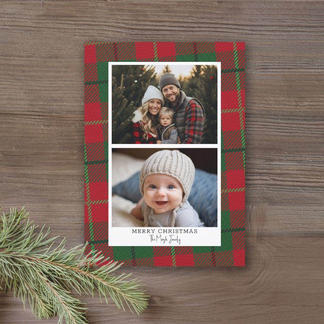 2 Photo with Plaid Border - Instant Download and Holiday Card (Online Christmas Card with 2 Photos and a Plaid Background - Print and Download Options)