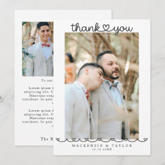 2 Photographs Personalised Gay Wedding Message  Thank You Card