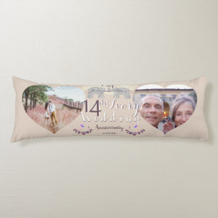 2 Photos14th Ivory Wedding Anniversary Heart Frame Body Cushion