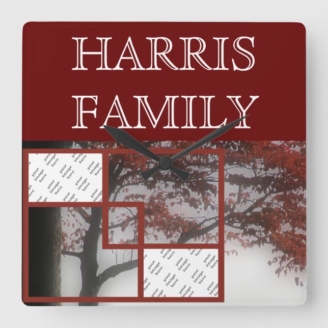 2 Photos Autumn Red Tree | Personalised Wall Clock (Front)
