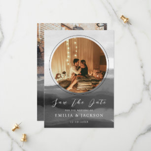 2 Photos Black and White Abstract Overlay Wedding Save The Date