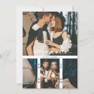 2 Photos Chic Trendy Collage Wedding Minimalist Save The Date