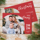2 photos Christmas arch modern minimalist Holiday Card<br><div class="desc">This elegant and modern Christmas greeting card features a minimalist design displaying 2 of your favourite family pictures inside trendy arch frames. Easily customisable with your family name and the current year in stylish serif fonts over a festive red background on the front and with your personal greeting message in...</div>