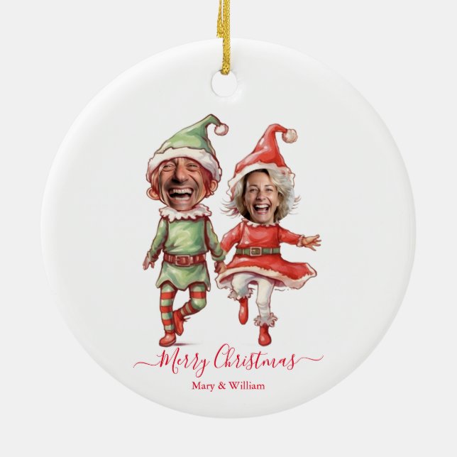 2 Photos Christmas elves  Ceramic Tree Decoration (Back)