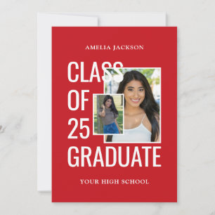 2 Photos Class Of 25 Red & White Open House Invitation