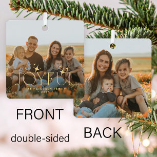 2 photos double sided joyful family Christmas Metal Tree Decoration