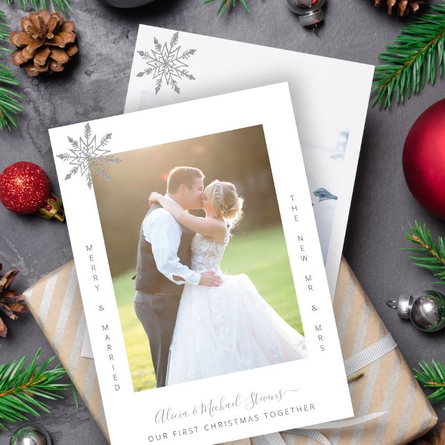 2 photos First Christmas Mr and Mrs married couple Holiday Card (Creator Uploaded)