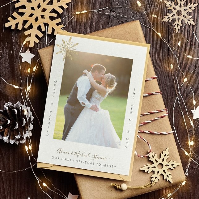 2 photos First Christmas Mr and Mrs married couple Holiday Card (Creator Uploaded)