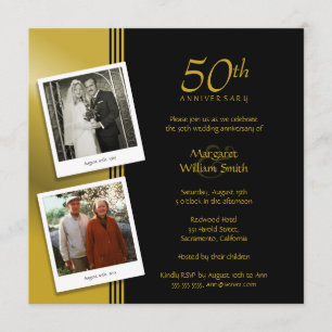 2 Photos Golden 50th Wedding Anniversary Party Invitation