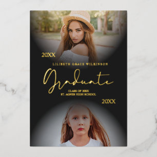 2 Photos Graduation Real Golden Foil Then & Now