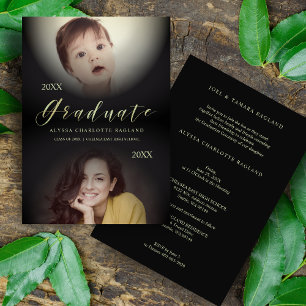 2 Photos Graduation Then & Now Modern Invitation